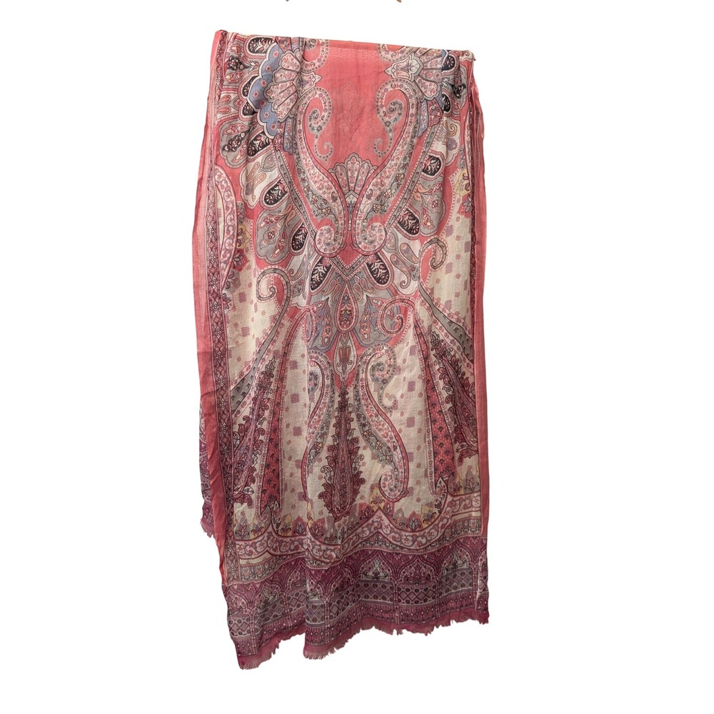 J. Jill Paisley Cotton Scarf Lightweight Fringed Boho Wrap Feminine Layering